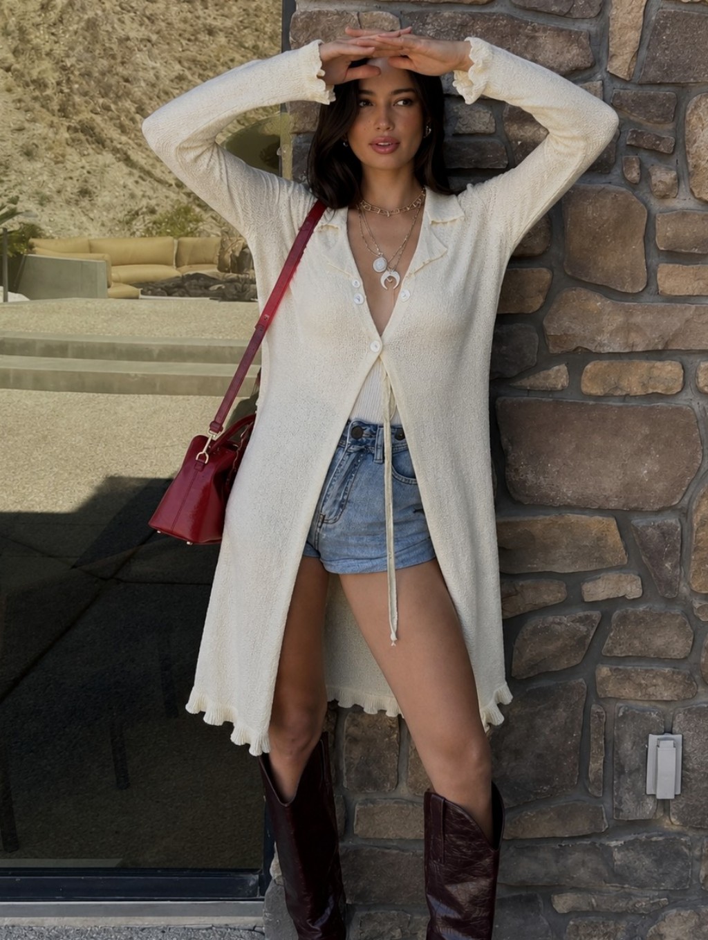 April Cornell Long Cream Knit Cardigan Size Xs E